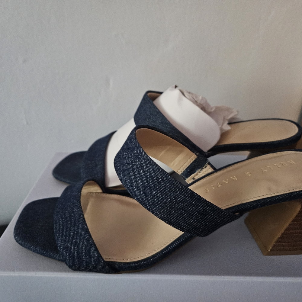 SOLD.....Stylish Denim and Wide Heel Sandals
